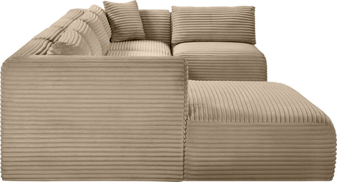 Faye 145" Taupe Corduroy Performance Fabric Upholstered Sectional, 5-Piece (Style 2)