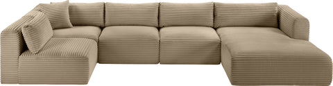 Faye 145" Taupe Corduroy Performance Fabric Upholstered Sectional, 5-Piece (Style 2)
