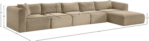 Faye 176" Taupe Corduroy Performance Fabric Upholstered Sectional, 5-Piece