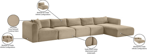 Faye 176" Taupe Corduroy Performance Fabric Upholstered Sectional, 5-Piece