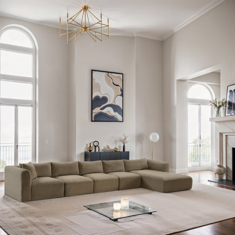 Faye 176" Taupe Corduroy Performance Fabric Upholstered Sectional, 5-Piece