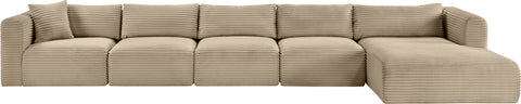 Faye 176" Taupe Corduroy Performance Fabric Upholstered Sectional, 5-Piece