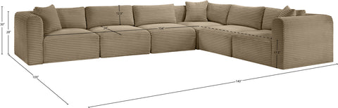 Faye 140" Taupe Corduroy Performance Fabric Upholstered Sectional, 6-Piece