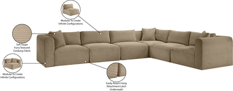 Faye 140" Taupe Corduroy Performance Fabric Upholstered Sectional, 6-Piece