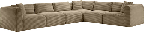 Faye 140" Taupe Corduroy Performance Fabric Upholstered Sectional, 6-Piece