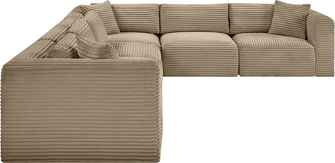 Faye 140" Taupe Corduroy Performance Fabric Upholstered Sectional, 6-Piece