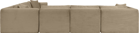 Faye 140" Taupe Corduroy Performance Fabric Upholstered Sectional, 6-Piece