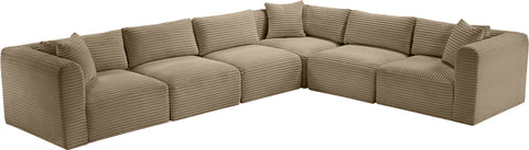 Faye 140" Taupe Corduroy Performance Fabric Upholstered Sectional, 6-Piece