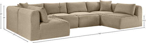 Faye 140" Taupe Corduroy Performance Fabric Upholstered Sectional, 6-Piece (Style 2)