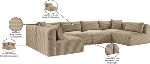 Faye 140" Taupe Corduroy Performance Fabric Upholstered Sectional, 6-Piece (Style 2)