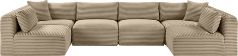 Faye 140" Taupe Corduroy Performance Fabric Upholstered Sectional, 6-Piece (Style 2)