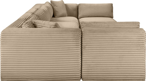 Faye 140" Taupe Corduroy Performance Fabric Upholstered Sectional, 6-Piece (Style 2)