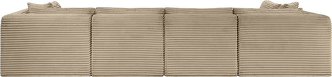 Faye 140" Taupe Corduroy Performance Fabric Upholstered Sectional, 6-Piece (Style 2)