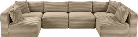 Faye 140" Taupe Corduroy Performance Fabric Upholstered Sectional, 6-Piece (Style 2)