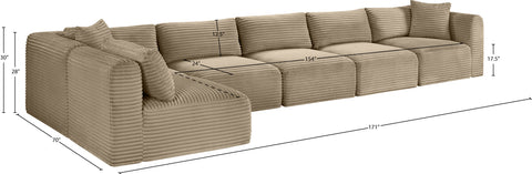 Faye 171" Taupe Corduroy Performance Fabric Upholstered Sectional, 6-Piece