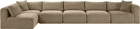 Faye 171" Taupe Corduroy Performance Fabric Upholstered Sectional, 6-Piece