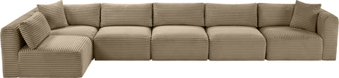 Faye 171" Taupe Corduroy Performance Fabric Upholstered Sectional, 6-Piece