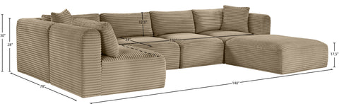 Faye 140" Taupe Corduroy Performance Fabric Upholstered Sectional, 6-Piece (Style 3)