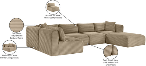 Faye 140" Taupe Corduroy Performance Fabric Upholstered Sectional, 6-Piece (Style 3)