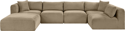 Faye 140" Taupe Corduroy Performance Fabric Upholstered Sectional, 6-Piece (Style 3)