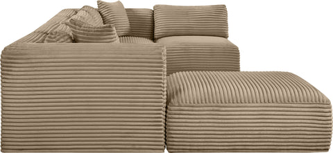 Faye 140" Taupe Corduroy Performance Fabric Upholstered Sectional, 6-Piece (Style 3)