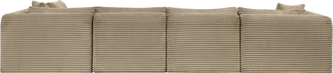 Faye 140" Taupe Corduroy Performance Fabric Upholstered Sectional, 6-Piece (Style 3)