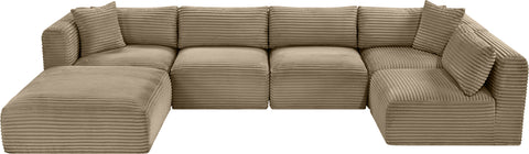 Faye 140" Taupe Corduroy Performance Fabric Upholstered Sectional, 6-Piece (Style 3)