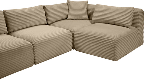 Faye 140" Taupe Corduroy Performance Fabric Upholstered Sectional, 6-Piece (Style 3)