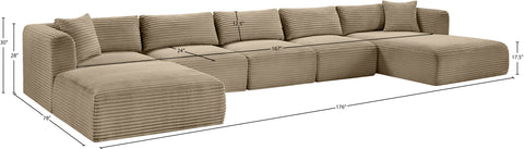 Faye 176" Taupe Corduroy Performance Fabric Upholstered Sectional, 6-Piece