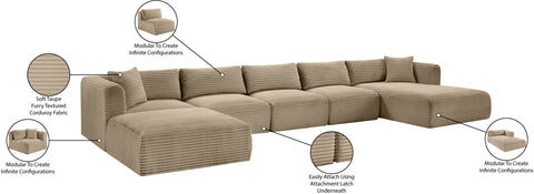Faye 176" Taupe Corduroy Performance Fabric Upholstered Sectional, 6-Piece