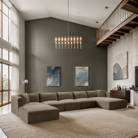 Faye 176" Taupe Corduroy Performance Fabric Upholstered Sectional, 6-Piece