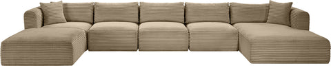 Faye 176" Taupe Corduroy Performance Fabric Upholstered Sectional, 6-Piece