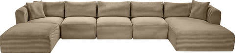 Faye 176" Taupe Corduroy Performance Fabric Upholstered Sectional, 6-Piece