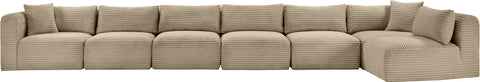 Faye 202" Taupe Corduroy Performance Fabric Upholstered Sectional, 7-Piece