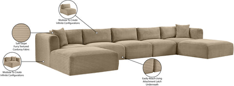 Faye 171" Taupe Corduroy Performance Fabric Upholstered Sectional, 7-Piece (Style 2)