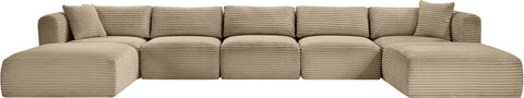 Faye 171" Taupe Corduroy Performance Fabric Upholstered Sectional, 7-Piece (Style 2)
