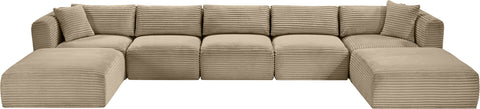 Faye 171" Taupe Corduroy Performance Fabric Upholstered Sectional, 7-Piece (Style 2)