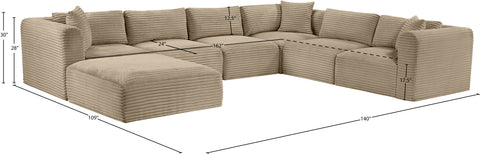 Faye 140" Taupe Corduroy Performance Fabric Upholstered Sectional, 7-Piece