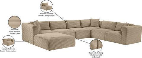 Faye 140" Taupe Corduroy Performance Fabric Upholstered Sectional, 7-Piece