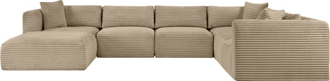 Faye 140" Taupe Corduroy Performance Fabric Upholstered Sectional, 7-Piece