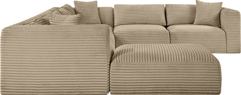 Faye 140" Taupe Corduroy Performance Fabric Upholstered Sectional, 7-Piece