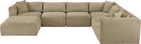 Faye 140" Taupe Corduroy Performance Fabric Upholstered Sectional, 7-Piece