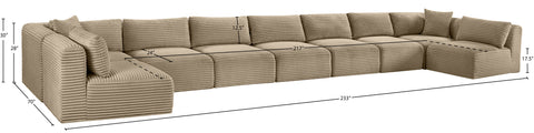 Faye 233" Taupe Corduroy Performance Fabric Upholstered Sectional, 9-Piece