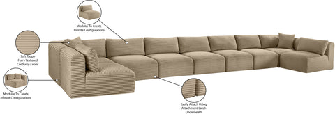 Faye 233" Taupe Corduroy Performance Fabric Upholstered Sectional, 9-Piece
