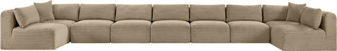 Faye 233" Taupe Corduroy Performance Fabric Upholstered Sectional, 9-Piece
