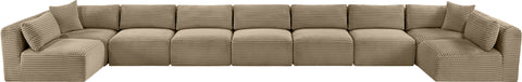 Faye 233" Taupe Corduroy Performance Fabric Upholstered Sectional, 9-Piece