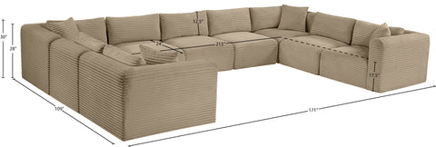 Faye 171" Taupe Corduroy Performance Fabric Upholstered Sectional, 9-Piece