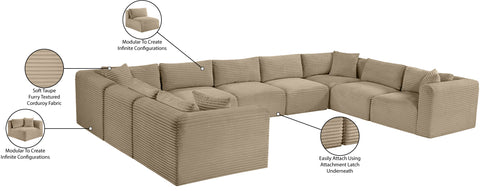 Faye 171" Taupe Corduroy Performance Fabric Upholstered Sectional, 9-Piece