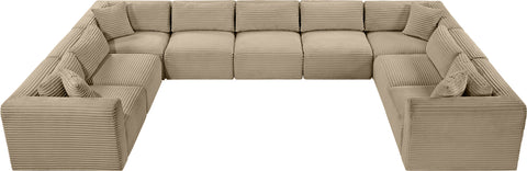 Faye 171" Taupe Corduroy Performance Fabric Upholstered Sectional, 9-Piece