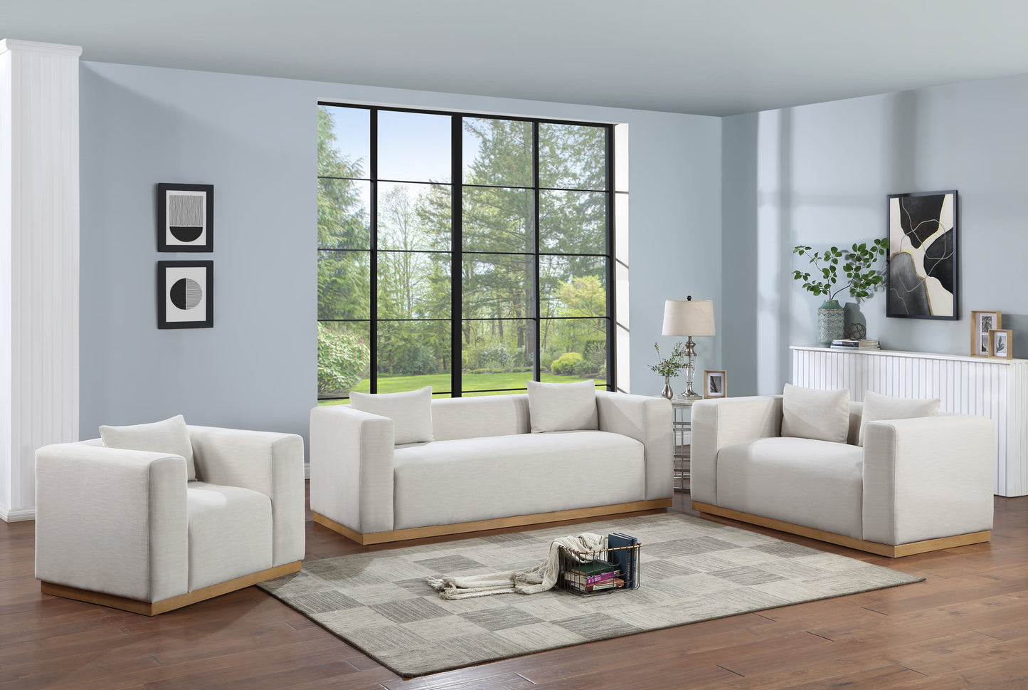 carly cream linen textured fabic sofa s